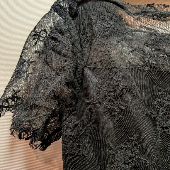 Elegant Black Satin and Lace Fit-and-Flare Dress - Picture 5 of 9